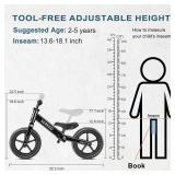 SEREED Toddler Balance Bike 2 Year Old, No Pedal Kids Toy Bike for 2-5 Years Old, Tool-Free Adjustment, Gift for 2-3 Girls, Customize Plate with 3pcs Stickers (Black)