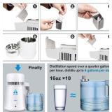 DC HOUSE 1 Gallon Water Distiller Machine, 750W 4L Pure Distilled Water Maker Machine for Home Countertop Table Desktop, Drinking Purifier for Home Kitchen CPAP Hmidifiers with Pastic Container