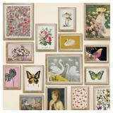 LANCHI95 15 Pcs FRAMED Eclectic Wall Decor, Colorful Eclectic Decor, Colorful Art, Girls Room, Vintage Wall Art Prints, Moody Maximalist Bedroom Decorations
