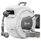 SILVEL Retractable Garden Hose Reel, 1/2 in x 100ft Wall Mount Heavy Duty Automatic Hose Reel with 10 Pattern Nozzle, Any Length Lock & Slow Return System, 180 Swivel Bracket Upgraded UV Resistant