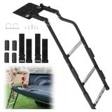 Tailgate Ladder for Pickup Trucks- Heavy Duty Foldable Rear Ladder Anti-Slip Steps, Adjustable Height Universal Fit Truck Accessories for Ram Ford Chevy GMC, Easy Installation with 4 Screw Options
