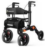 Retails for $123! Rollator Walker with Seat for Seniors   Foldable Lightweight 19.58 lbs, 10 Inch Airless Tires, Adjustable Hand Brakes, Heavy Duty Aluminum Frame, Portable Mobility Aid for Indoor Out