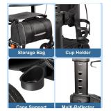 Retails for $123! Rollator Walker with Seat for Seniors   Foldable Lightweight 19.58 lbs, 10 Inch Airless Tires, Adjustable Hand Brakes, Heavy Duty Aluminum Frame, Portable Mobility Aid for Indoor Out