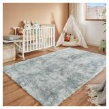 Floralux 4x6 Shag Rug, Tie-Dye Light Grey, Modern Fluffy Rugs for Bedroom, Soft Plush Carpet for Living Room, Nursery Kids Room, Home Dorm Decor Aesthetic, Area Rugs