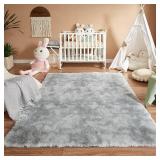 Floralux 4x6 Shag Rug, Tie-Dye Light Grey, Modern Fluffy Rugs for Bedroom, Soft Plush Carpet for Living Room, Nursery Kids Room, Home Dorm Decor Aesthetic, Area Rugs