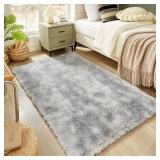 Floralux 4x6 Shag Rug, Tie-Dye Light Grey, Modern Fluffy Rugs for Bedroom, Soft Plush Carpet for Living Room, Nursery Kids Room, Home Dorm Decor Aesthetic, Area Rugs