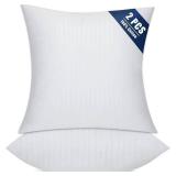OKBA Set of 2 Throw Pillow Inserts, Hypoallergenic Soft & Firm Cushions with 100% Cotton Cover,Pillows Filler for Side Sleepers, Sofa, Bed and Home Decor (26x26 Inch (Pack of 2)-1CM Stripe)