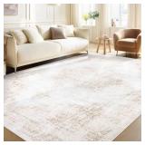 Area Rug 6x9 Vintage Rug: Washable Living Room Rugs Retro Medallion Distressed Large Rugs Soft Low Pile Non-Slip Indoor Floor Carpet for Bedroom Kitchen Nursery Dining Table Office (Beige, 6