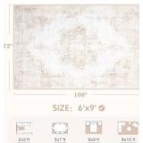 Area Rug 6x9 Vintage Rug: Washable Living Room Rugs Retro Medallion Distressed Large Rugs Soft Low Pile Non-Slip Indoor Floor Carpet for Bedroom Kitchen Nursery Dining Table Office (Beige, 6