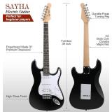 Retails for $106! SAYHA Electric Guitar, 39 Inch Solid Full-size Electric Guitar HSS Pickups Starter Kit Includes Amplifier, Bag, Digital Tuner, Strap, String, Cable, Picks Black