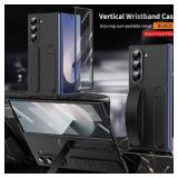 for Samsung Galaxy Z Fold 7 Protect Case with Wristband Stand,Bulit-in Screen & Lens Protection Shockproof Full Body Drop Fall Protection.(Black)