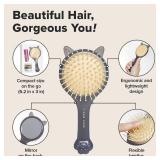 I DEW CARE Tap Secret Detangling Brush with Mirror | Cute and Ergonomic Design for All Hair Types - Gifts for Women, Girls