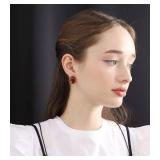 M.DUN- Round Edges Rectangle Shape Studs Earring. Abalone Amber Turquoise Resin Stone Design, 18k Real Gold Plated Bezel, Hypoallergenic Gorgeous Gift for Women