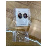 M.DUN- Round Edges Rectangle Shape Studs Earring. Abalone Amber Turquoise Resin Stone Design, 18k Real Gold Plated Bezel, Hypoallergenic Gorgeous Gift for Women