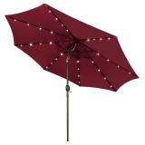 Blissun 9 ft Solar Umbrella, 32 LED Lighted Patio Umbrella, Table Market Umbrella, Outdoor Umbrella for Garden, Deck, Backyard, Pool and Beach (Burgundy)