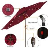 Blissun 9 ft Solar Umbrella, 32 LED Lighted Patio Umbrella, Table Market Umbrella, Outdoor Umbrella for Garden, Deck, Backyard, Pool and Beach (Burgundy)