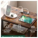 Huuger Nightstand with Charging Station, Side Table with Fabric Drawers, End Table with Open Shelf, Bedside Table with USB Ports and Outlets, Night Stand for Bedroom, Rustic Brown and Black