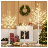 Retails for $140! Outdoor Christmas Decorations Lighted Birch Tree Set of 3, LED Warm White 4, 6 and 8 Feet, for Indoor Christmas Decor, Party, Garden, Yard, Wedding, Holiday