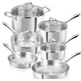 Retails for $140! KOCH SYSTEME CS Tri-Ply Stainless Steel Cookware Set 10 Piece, Professional 18/10 Stianless Steel Pots and Pans Set, Oven & Induction Safe, Non-Toxic Kitchen Cookware Set for Family 