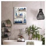 BJVJKSU Navy Blue Bathroom Decor Wall Art Rustic Blue Bathroom Canvas Wall Decor Please Seat Yourself Sign Print Painting Vintage Aesthetic Picture Artwork Decor(16x24in)