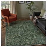 HUGEAR 4x6 Machine Washable Rugs Dark Green Hallway Area Rug Indoor Accent Rug Floral Low Pile Carpet Soft Throw Rug Bedroom Living Room Office Dining Room Kitchen Laundry Room Non Slip