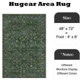 HUGEAR 4x6 Machine Washable Rugs Dark Green Hallway Area Rug Indoor Accent Rug Floral Low Pile Carpet Soft Throw Rug Bedroom Living Room Office Dining Room Kitchen Laundry Room Non Slip