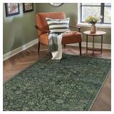HUGEAR 4x6 Machine Washable Rugs Dark Green Hallway Area Rug Indoor Accent Rug Floral Low Pile Carpet Soft Throw Rug Bedroom Living Room Office Dining Room Kitchen Laundry Room Non Slip