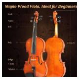 16 Inch MA250 Acoustic Viola, Varnish Solid Wood Viola with Case, Bow, Rosin, Musical Instrument Viola Set for Adults, Beginners Students