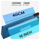 16 Inch Impulse Heat Sealer Manual Bags Sealer Sealing Machine Heating Closer for Plastic PE PP Mylar Poly Foil Bags Home Restaurant Food Storage with Extra Replace Element