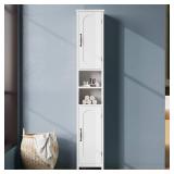 $110 67" Tall Bathroom Storage Cabinet with Lights, Slim Narrow Bathroom Cabinet Organizer with Doors and Adjustable Shelves, Tall Cabinet for Small Space (66.9" Tall-White with Light)