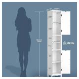$110 67" Tall Bathroom Storage Cabinet with Lights, Slim Narrow Bathroom Cabinet Organizer with Doors and Adjustable Shelves, Tall Cabinet for Small Space (66.9" Tall-White with Light)