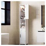$110 67" Tall Bathroom Storage Cabinet with Lights, Slim Narrow Bathroom Cabinet Organizer with Doors and Adjustable Shelves, Tall Cabinet for Small Space (66.9" Tall-White with Light)