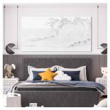 Canvas Wall Art Decor Large Wall Art Pictures for Living Room Wave Artwork for Walls White Blue Wave Wall Art Prints Landscape Coastal Wall Art Decor Art Work for Home Office Room Wall Decor 24"x48"