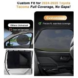 ECOZEN Car Window Sunshade for 2024-2025 2026 Toyota Tacoma Accessories - 4 Pcs Pack Side Sun Shade Magnetic Sunshade Insulate Heat & UV with Breathable Mesh - 2024-2026 Tacoma Double Cab Only