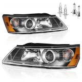 Retails for $121! WEELMOTO Headlights for 2006-2008 Hyundai Sonata, Headlamp Assembly Replacement for 06 07 08 Sonata Black Housing Amber Reflector with Bulbs