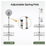 HAMITOR Corner Shower Caddy Tension Pole: 4-Tier Rust-Resistant Adjustable Bathroom Organizer Shelves - 47-121 Inch No-Drill Quick Installation - Space-Saving Storage for Renters Family - Silver Gray