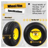 MZREXN (2 Pack) 15x6.00-6 Lawn Mower Tires and Wheel Assembly, Front Tires Replacement, Compatible with John Deere & More Riding Mowers, 4 Ply Pneumatic, 3" Offset Hub, 3/4" Bearings, Tubeless