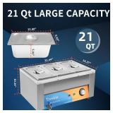 Retails for $136! Treshin 3 Pan Commercial Food Warmer 21 Qt Capacity 1200W Stainless Steel Electrical Bain Marie Buffet Food Warmer Steam Table with Temperature Control & Lid for Home, Party, Caterin