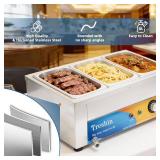 Retails for $136! Treshin 3 Pan Commercial Food Warmer 21 Qt Capacity 1200W Stainless Steel Electrical Bain Marie Buffet Food Warmer Steam Table with Temperature Control & Lid for Home, Party, Caterin