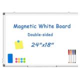 WALGLASS Double-Sided White Board, 24" x 18" Dry Erase Board Magnetic Whiteboard for Wall, Hanging Mounted Whiteboard Silver Aluminium Frame for Home, School, Office, Kitchen