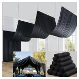 Retails for $280! 50ft 40ft Black Ceiling Drapes for Weddings Parties,10 Panels 5 40ft Long Ceiling Curtain for Tent Canopy,Wrinkle Free Silk Easy to Draping&Hang Black Drapes for Event Church Stage P