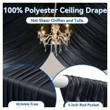Retails for $280! 50ft 40ft Black Ceiling Drapes for Weddings Parties,10 Panels 5 40ft Long Ceiling Curtain for Tent Canopy,Wrinkle Free Silk Easy to Draping&Hang Black Drapes for Event Church Stage P