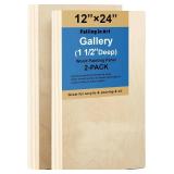 Falling in Art 2 Pack Unfinished Wooden Canvas Panels, 12x24 Gallery Birch Wood Panels Kit, 1 1/2" Deep Art Cradle Boards for Acrylic Painting, Pouring and Burning