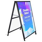 Heavy Duty A- Frame Sidewalks Poster stand 24 x 36 Inch Outdoor Sign Black Coated Metal Collapsible Sidewalks Signs Stand Double-Sided Display Poster Boards Suitable Sandwich Board for Indoor Outdoor