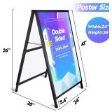 Heavy Duty A- Frame Sidewalks Poster stand 24 x 36 Inch Outdoor Sign Black Coated Metal Collapsible Sidewalks Signs Stand Double-Sided Display Poster Boards Suitable Sandwich Board for Indoor Outdoor