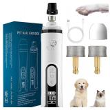 Upgraded Ultra Quiet Dog Nail Grinder with Dual LED Lights,Pet Painless Nail Trimmer with 3 Speeds,2000mAh Battery,Stress-Free Grooming for Small Medium Large Dogs & Cat at Home or Travel (3 Heads)