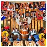 Oriles Baseball Birthday Party Decorations with Happy Birthday Banner, Cake Topper, Balloons in Red, White, Blue for Fans