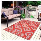 Geometric Orange and White Indoor/Outdoor Area Rug 5x7 - Retail: $89