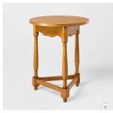 Round Oak Side Table with Turned Legs - Retail: $150