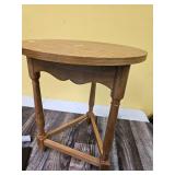 Round Oak Side Table with Turned Legs - Retail: $150